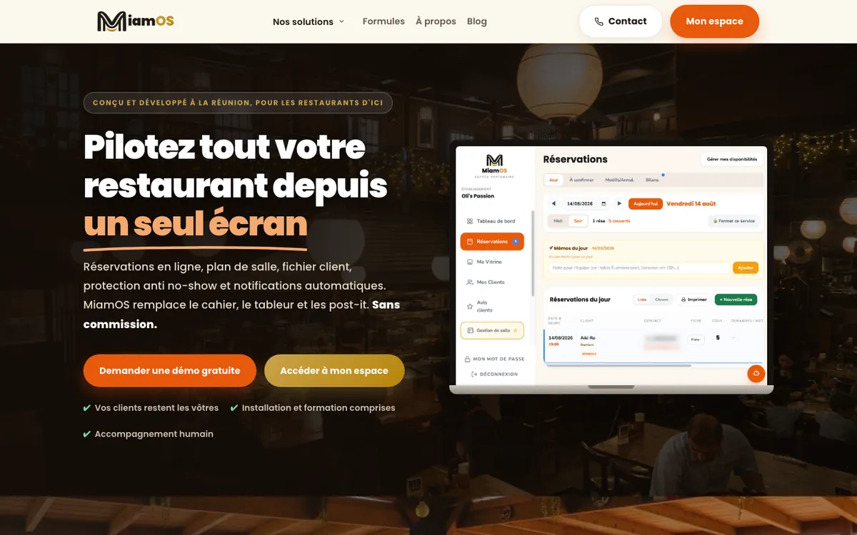 Site MiamOS, logiciel de gestion pour restaurants, réalisé par Aikiro Lab